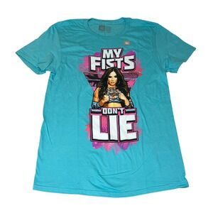 WWE Lola Vice NXT Tshirt My Fists Don't Lie Size Small Wrestling Divas Teal NEW